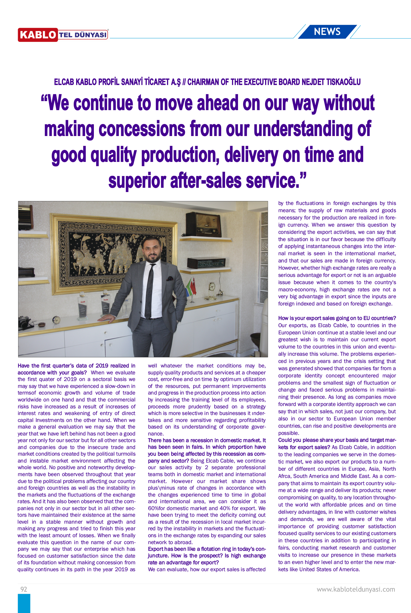 delivery on time and superior after-sales service