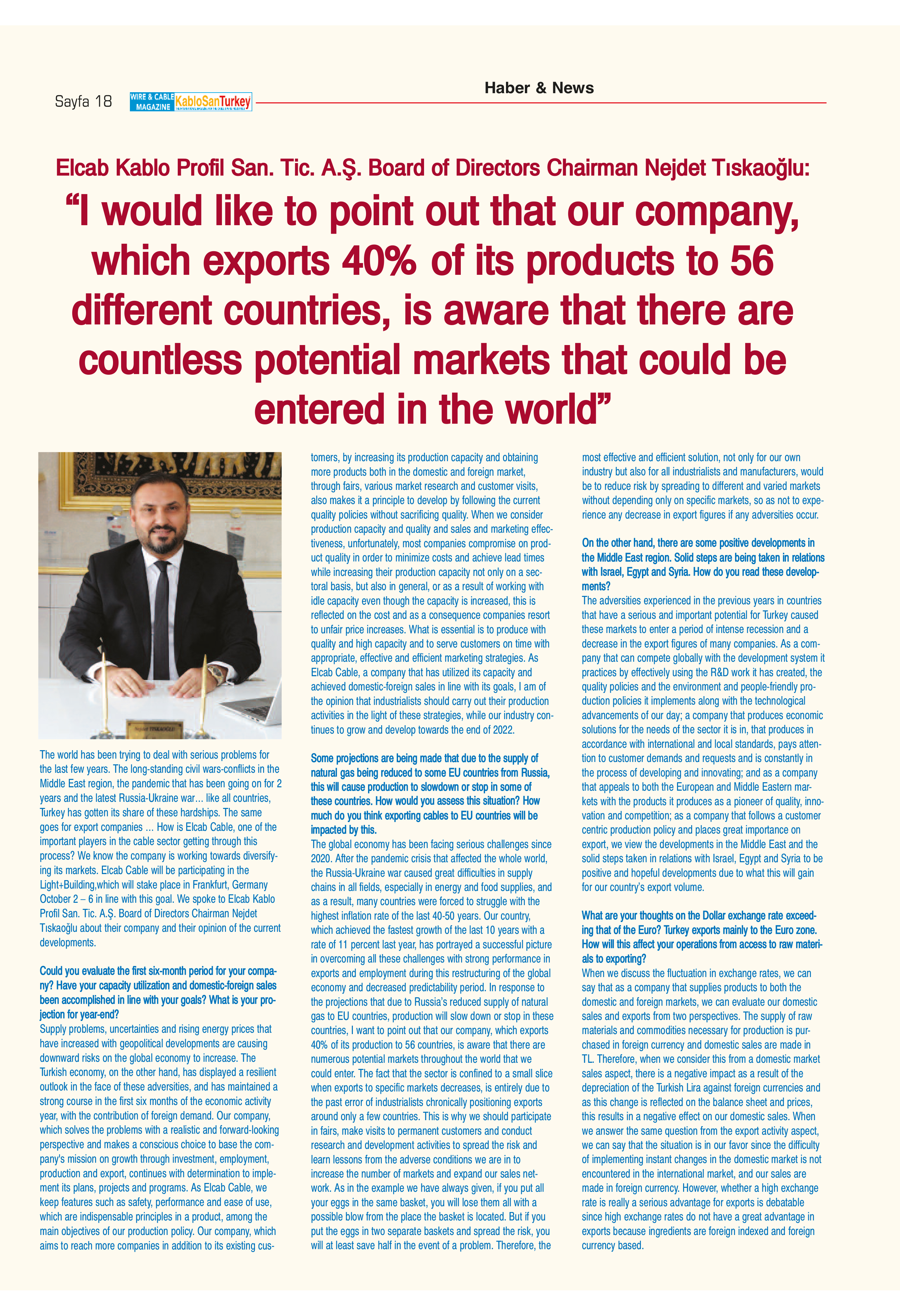 which exports 40% of its products to 56 different countries